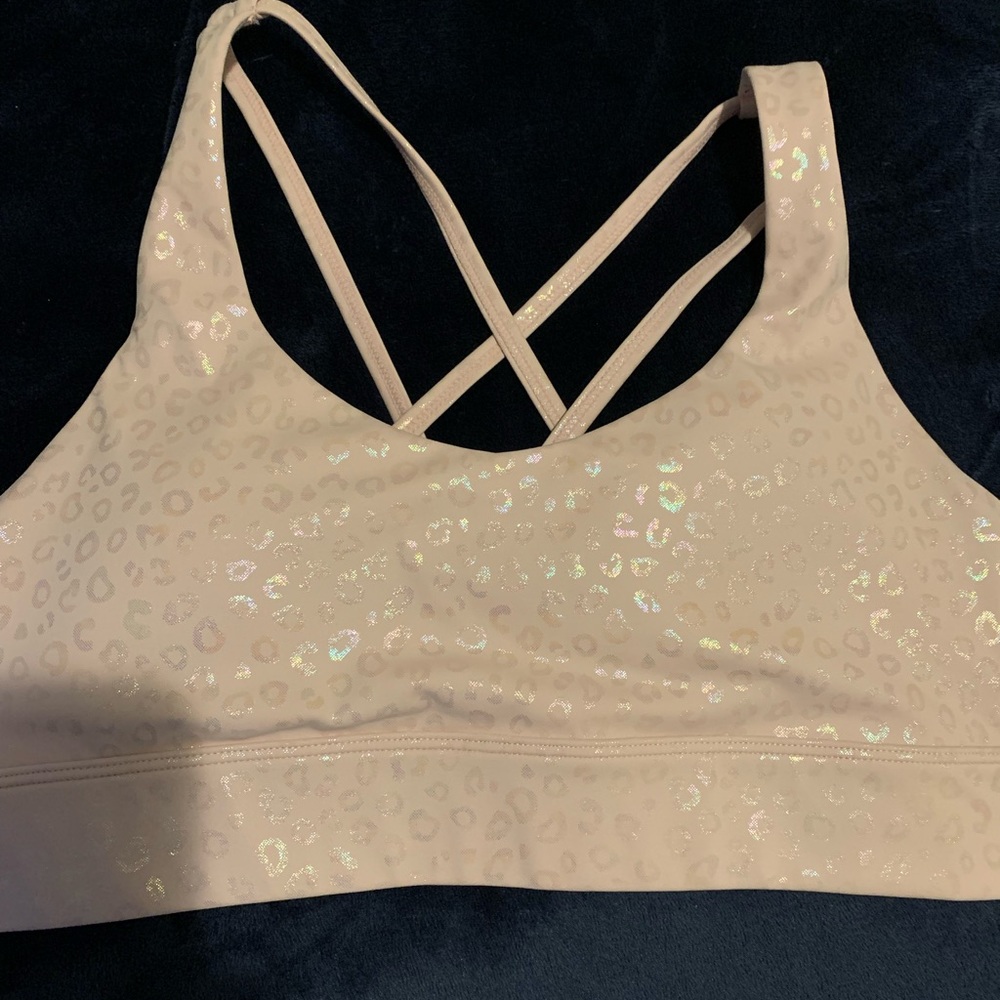 EUC Zyia Pink Leopard Unicorn Light N Tight Strappy Bra Large